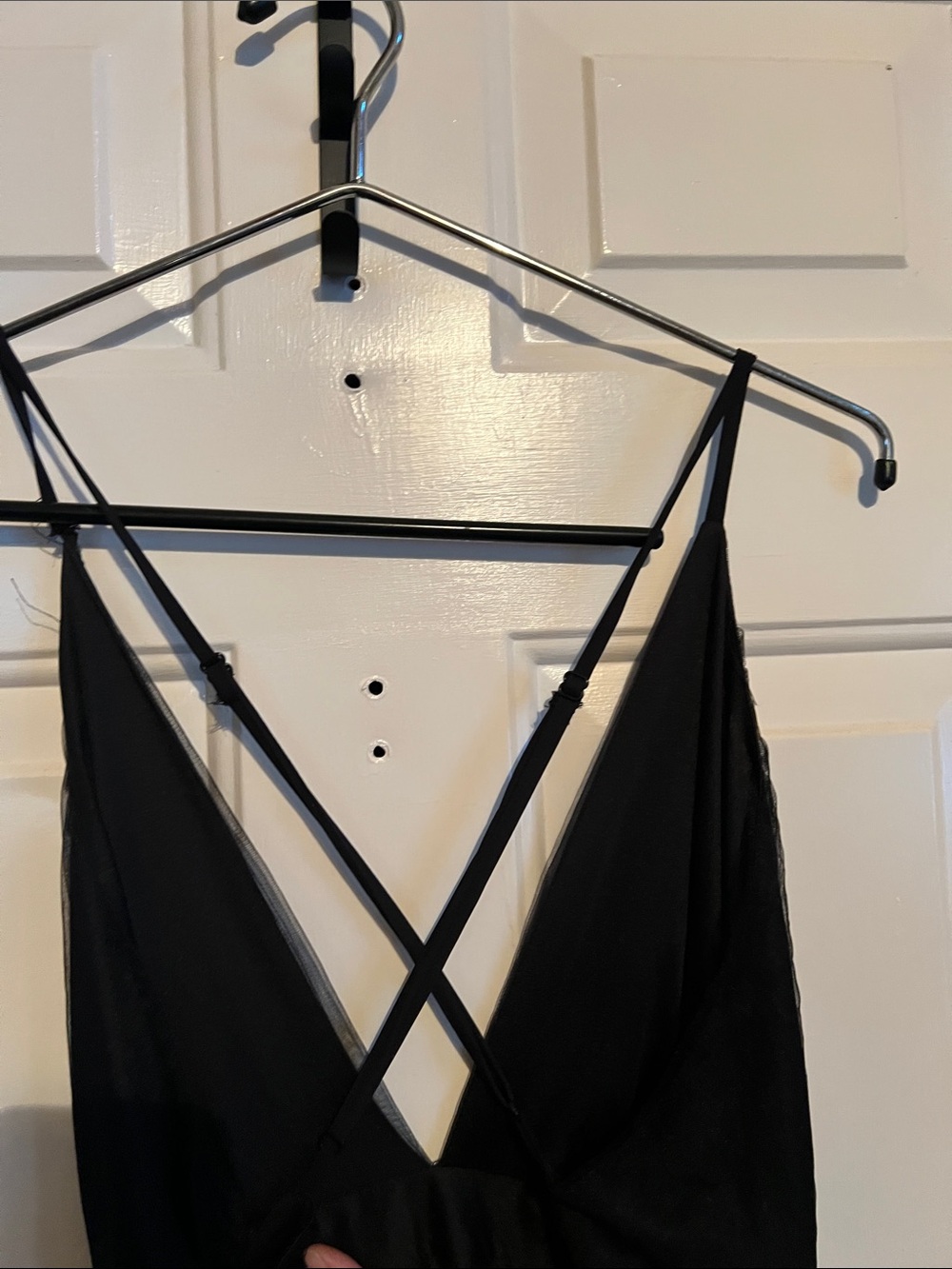 Black V-Neck Spaghetti Strap Evening Dress - Picture 6 of 10